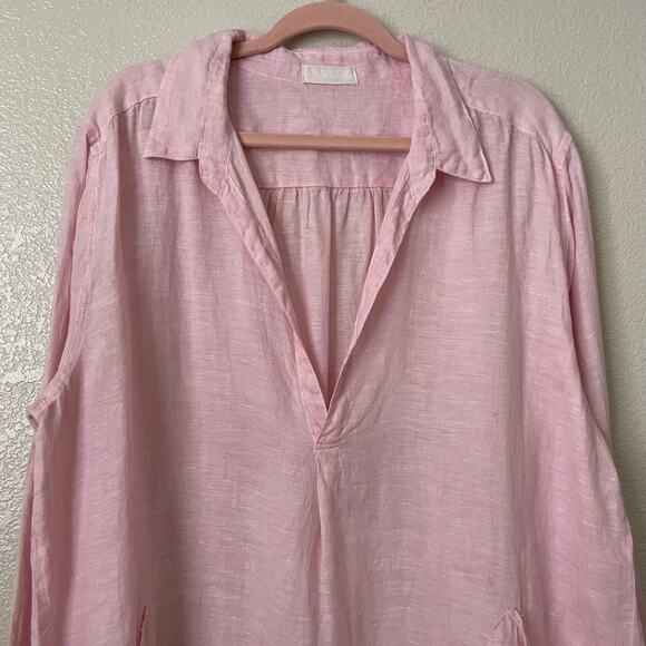 CP Shades Dress Womens Large Pink 100% Linen Mini Tunic Pockets Lagenlook Beach - Picture 4 of 13